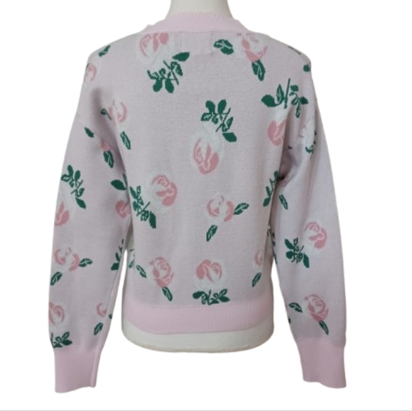 Floral Pink Rose Print Cardigan Sweater Button Front Top Size Small Women's - Picture 2 of 13